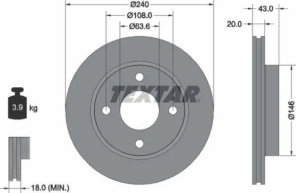 Textar Front Coated Brake Disc Pro Vented 92051003 240mm - image 4