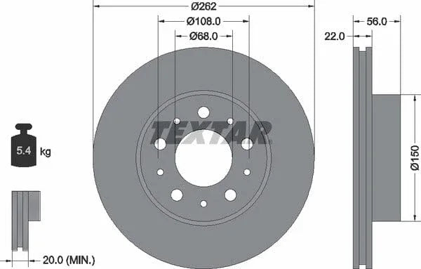 Textar Front Brake Disc Vented 92051200 262mm - image 4