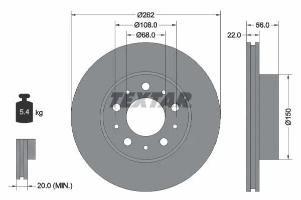 Textar Front Brake Disc Vented 92051200 262mm - image 3