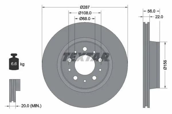Textar Front Brake Disc Vented 92051300 287mm - image 3