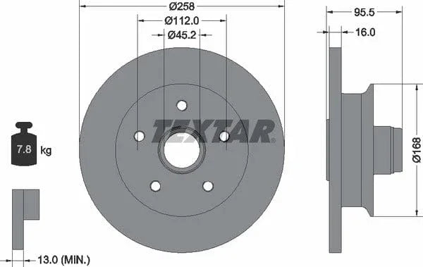 Textar Front Brake Disc Solid 92053000 258mm - image 4
