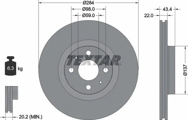 Textar Front Coated Brake Disc Pro Vented 92053503 284mm - image 4
