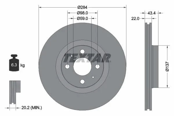 Textar Front Coated Brake Disc Pro Vented 92053503 284mm - image 3