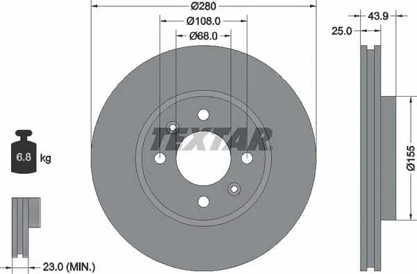 Textar Front Brake Disc Vented 92053800 280mm - image 4