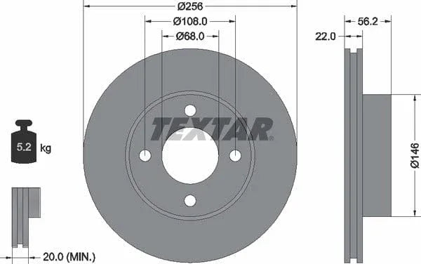 Textar Front Brake Disc Vented 92054200 256mm - image 4