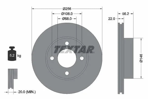 Textar Front Brake Disc Vented 92054200 256mm - image 3