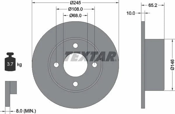 Textar Rear Brake Disc Solid 92054300 245mm - image 4