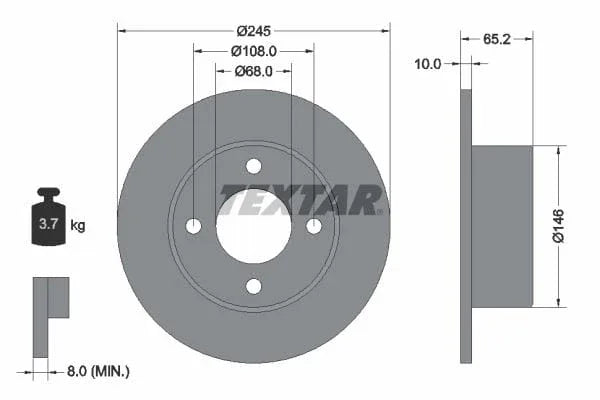 Textar Rear Brake Disc Solid 92054300 245mm - image 3