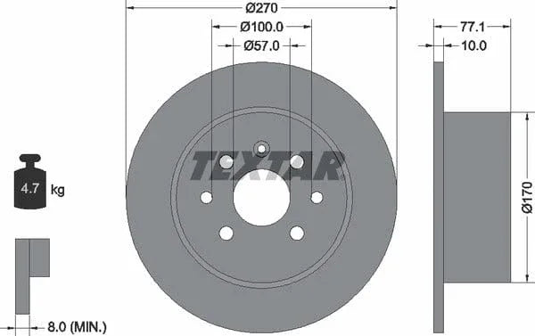 Textar Rear Brake Disc Solid 92054700 270mm - image 4