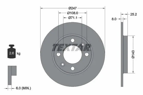 Textar Rear Brake Disc Pro Solid 92055003 247mm - image 3