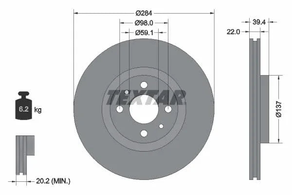 Textar Front Coated Brake Disc Pro Vented 92055203 284mm - image 3