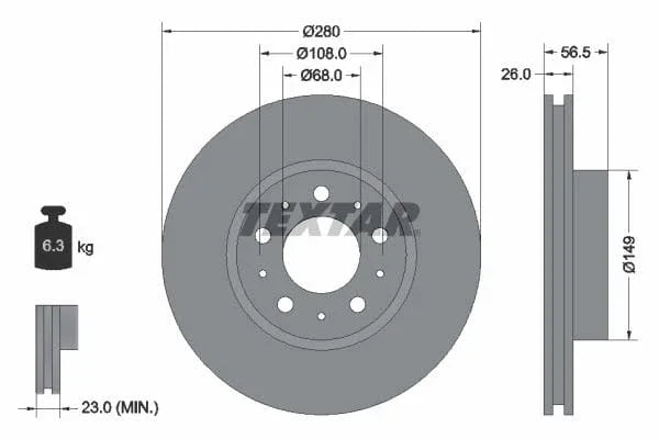 Textar Front Brake Disc Vented 92055400 280mm - image 3