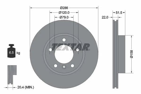 Textar Front Coated High-Carbon Brake Disc Pro+ Vented 92055605 286mm - image 3