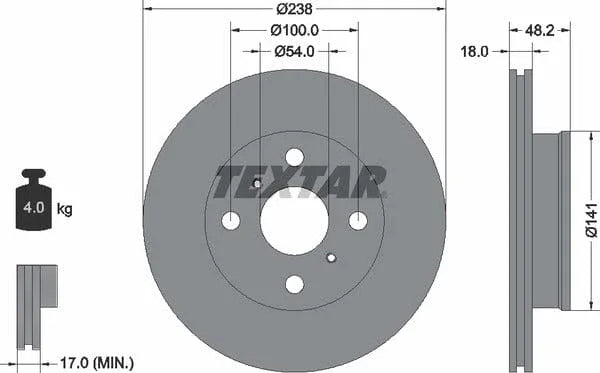 Textar Front Brake Disc Vented 92055800 238mm - image 4