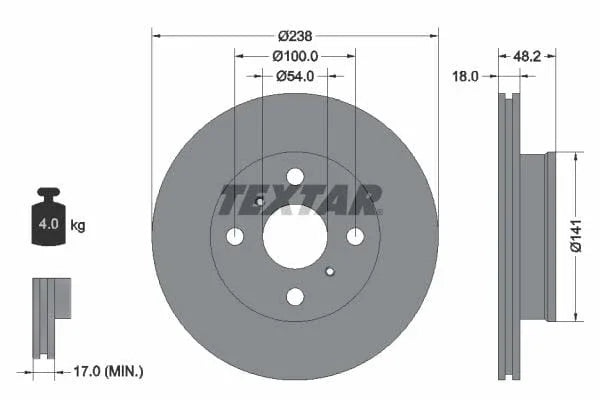 Textar Front Brake Disc Vented 92055800 238mm - image 3
