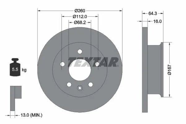 Textar Front Brake Disc Solid 92055900 260mm - image 3