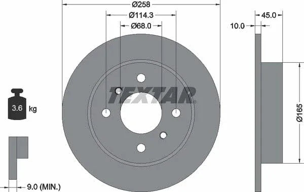 Textar Rear Brake Disc Solid 92056400 258mm - image 4