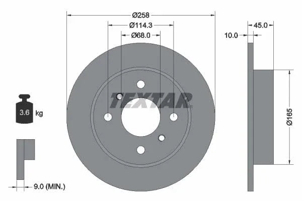Textar Rear Brake Disc Solid 92056400 258mm - image 3