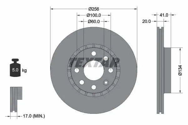 Textar Front Coated Brake Disc Pro Vented 92056503 256mm - image 3