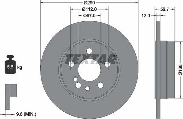 Textar Rear Brake Disc Solid 92056900 290mm - image 4