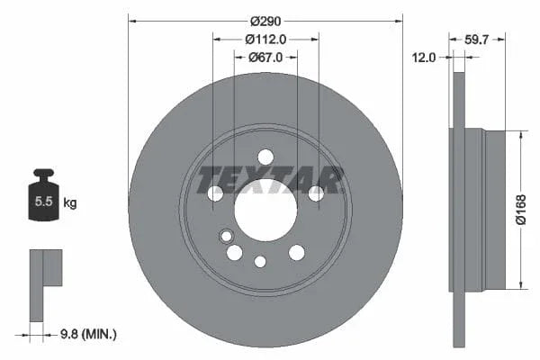 Textar Rear Brake Disc Solid 92056900 290mm - image 3