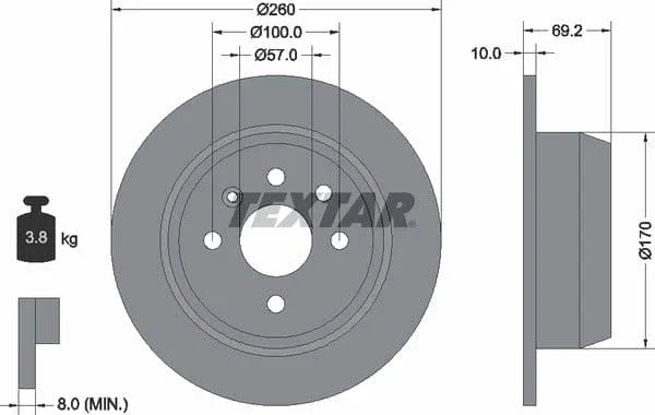 Textar Rear Brake Disc Solid 92057000 260mm - image 4