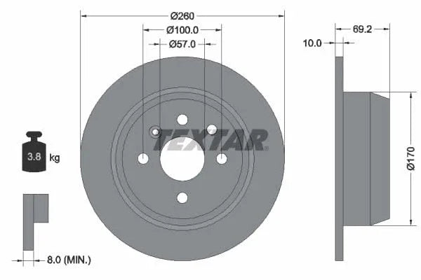 Textar Rear Brake Disc Solid 92057000 260mm - image 3