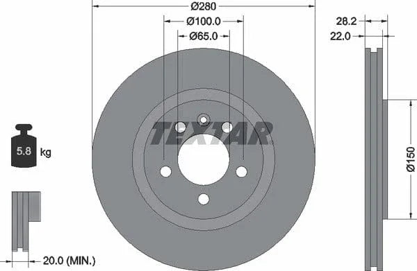 Textar Front Brake Disc Vented 92057100 280mm - image 4