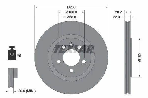 Textar Front Brake Disc Vented 92057100 280mm - image 3