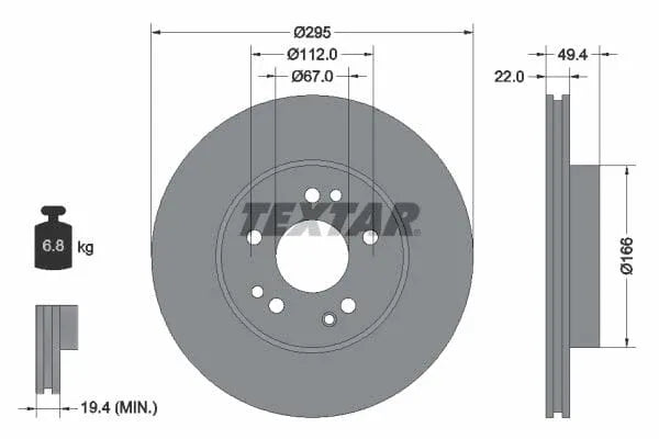 Textar Front Brake Disc Vented 92057300 295mm - image 3