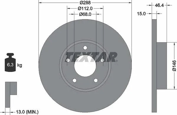 Textar Front Coated High-Carbon Brake Disc Pro+ Solid 92057405 288mm - image 4