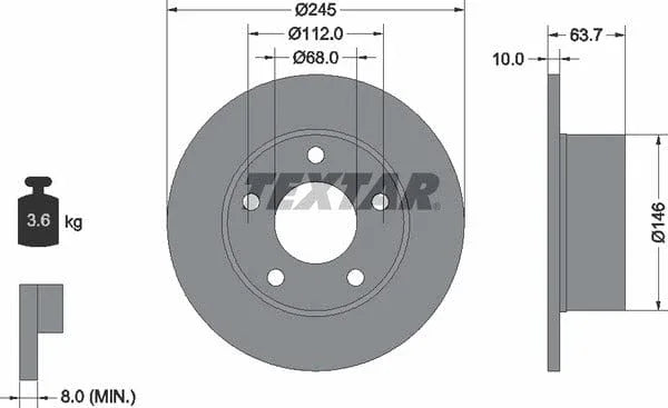 Textar Rear Brake Disc Pro Solid 92057503 245mm - image 4
