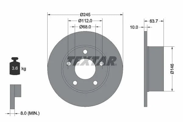 Textar Rear Brake Disc Pro Solid 92057503 245mm - image 3