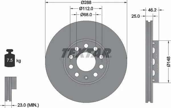 Textar Front Coated High-Carbon Brake Disc Pro+ Vented 92057605 288mm - image 4