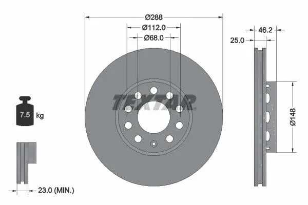 Textar Front Coated High-Carbon Brake Disc Pro+ Vented 92057605 288mm - image 3