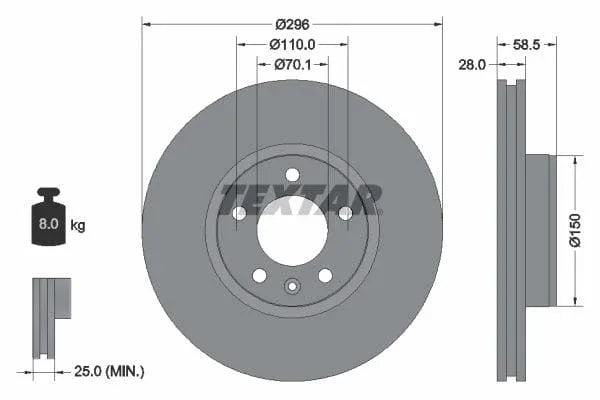 Textar Front Brake Disc Vented 92057700 296mm - image 3