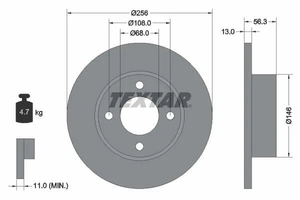 Textar Front Brake Disc Solid 92057800 256mm - image 3