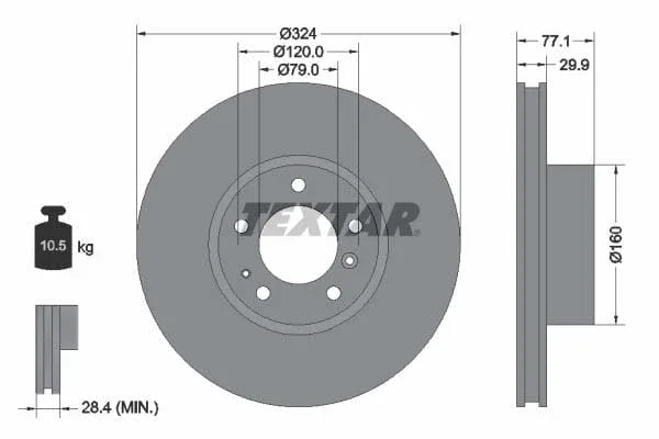 Textar Front Brake Disc Vented 92058300 324mm - image 3