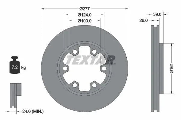 Textar Front Brake Disc Vented 92059000 277mm - image 3