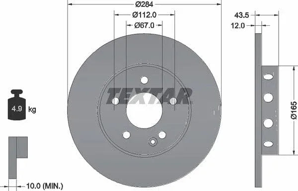 Textar Front Coated Brake Disc Pro Solid 92059303 284mm - image 4