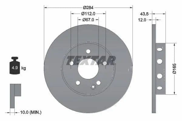 Textar Front Coated Brake Disc Pro Solid 92059303 284mm - image 3