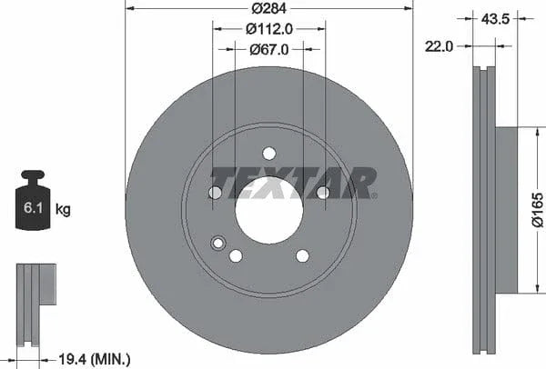Textar Front Coated Brake Disc Pro Vented 92059403 284mm - image 4