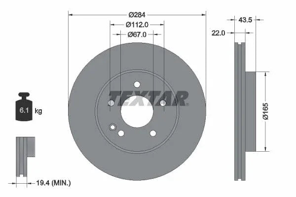 Textar Front Coated Brake Disc Pro Vented 92059403 284mm - image 3
