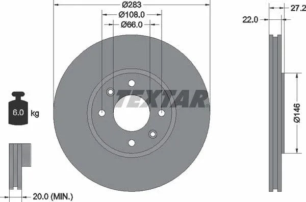 Textar Front Brake Disc Vented 92059600 283mm - image 4