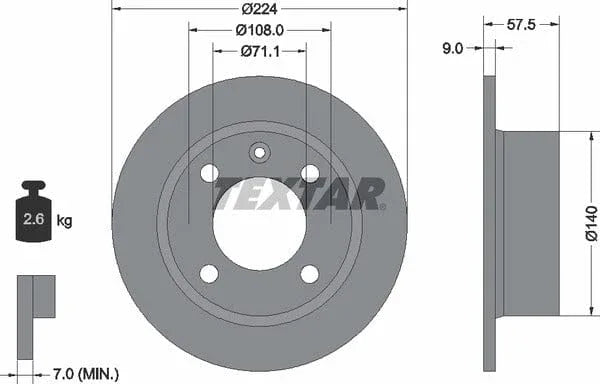 Textar Rear Brake Disc Solid 92059700 224mm - image 4