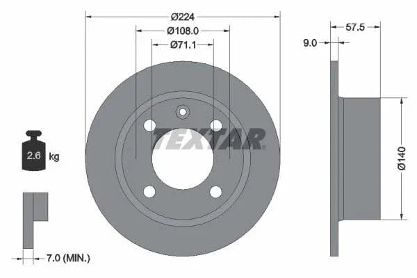 Textar Rear Brake Disc Solid 92059700 224mm - image 3