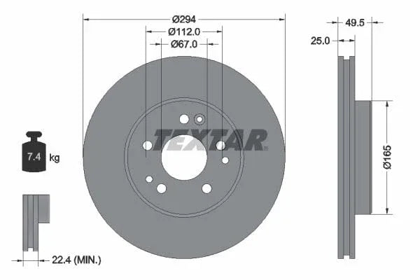 Textar Front Brake Disc Vented 92060000 294mm - image 3