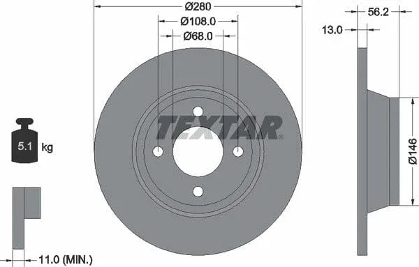 Textar Front Brake Disc Solid 92060400 280mm - image 4