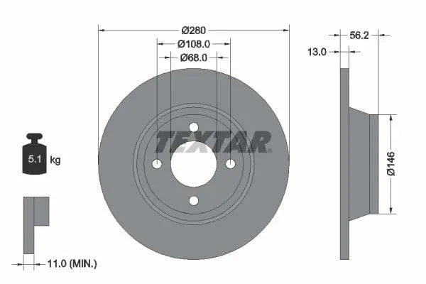 Textar Front Brake Disc Solid 92060400 280mm - image 3