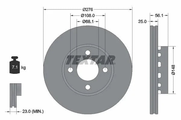 Textar Front Brake Disc Vented 92060500 276mm - image 3